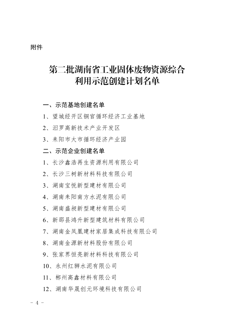 關于公布第二批湖南省工業(yè)固體廢物資源 綜合利用示范創(chuàng)建計劃名單的通知_4